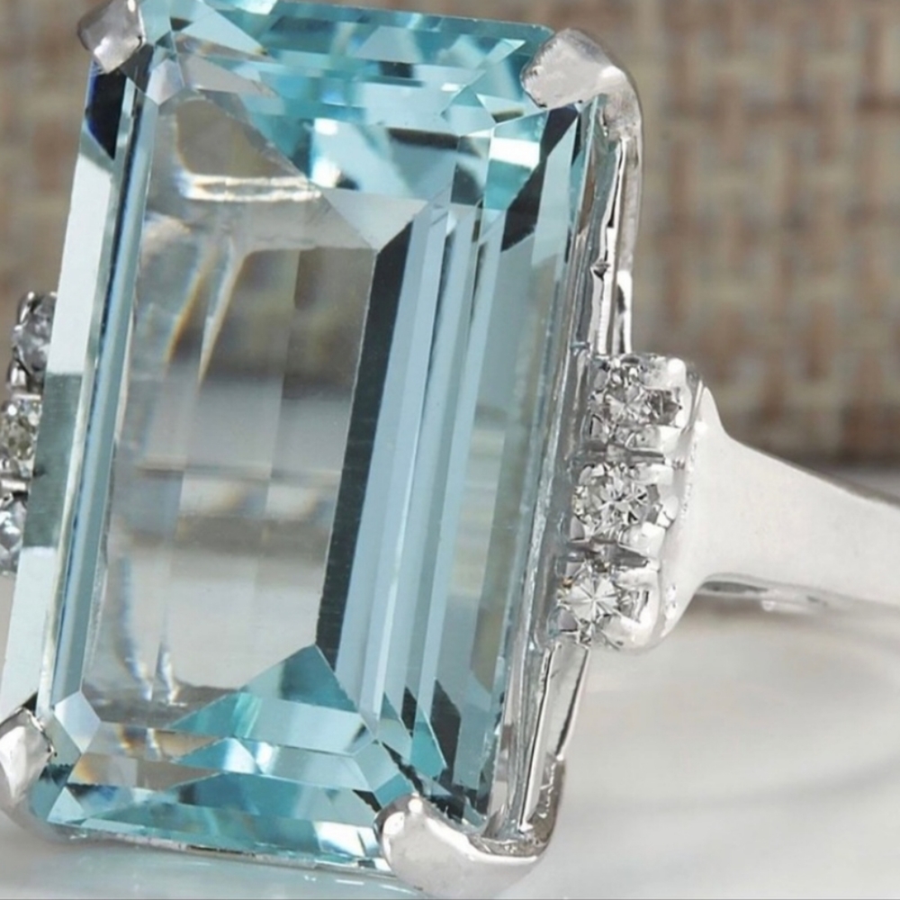 S925 New Aquamarine Gemstone Ring - Picture 5 of 9